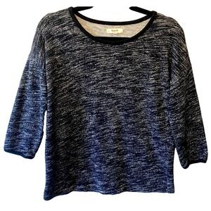 Madewell Women's Sweater‎ Size M Black White Marled Knit 3/4 Sleeve 100% Cotton